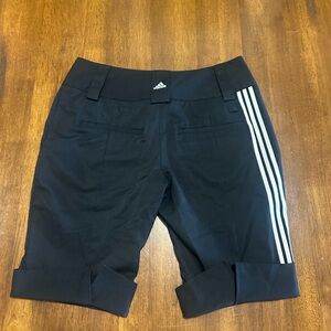 Adidas Women's Black Athletic Shorts with White Stripes- Golf